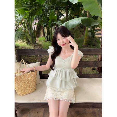 BY24973# 夏季百搭小飞袖雪纺衫别致显瘦短上衣