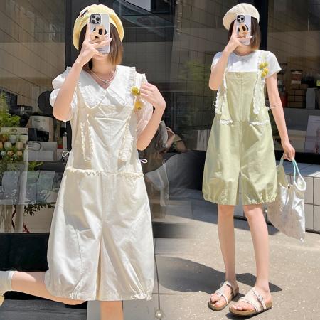BY25000# 洗水棉背带裤女夏季新款慵懒风百搭小个子宽松休闲直筒裤