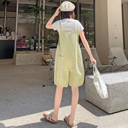 BY25000# 洗水棉背带裤女夏季新款慵懒风百搭小个子宽松休闲直筒裤