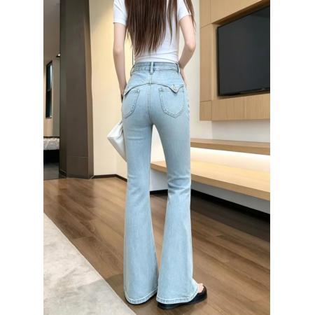BY25022# 复古百搭显瘦高腰微喇叭牛仔长裤百搭 服裝批發女裝批發服飾貨源