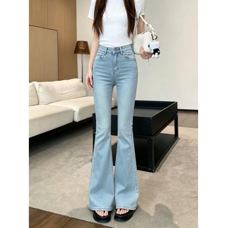 BY25022# 复古百搭显瘦高腰微喇叭牛仔长裤百搭 服裝批發女裝批發服飾貨源