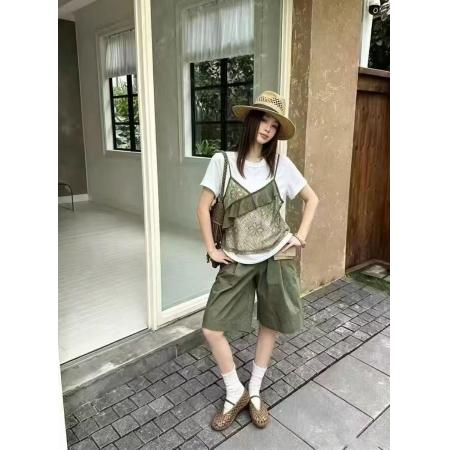 BY25034# 夏假两件蕾丝拼接吊带T恤女短袖宽松显瘦百搭叠穿减龄上衣 服裝批發女裝批發服飾貨源