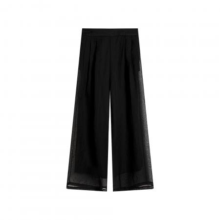 BY25056# 夏季薄款黑色仙气飘飘古风气质欧根纱内衬休闲高腰阔腿裤 服裝批發女裝批發服飾貨源
