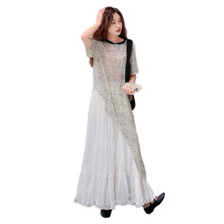 BY25074# 大码女装夏装不规则罩衫+网纱半身裙套装送腰带 服裝批發女裝批發服飾貨源