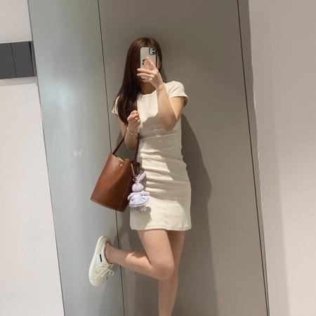 BY25078# 慵懒休闲百搭修身短裙韩系气质小个子针织短袖连衣裙 服裝批發女裝批發服飾貨源