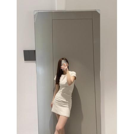 BY25078# 慵懒休闲百搭修身短裙韩系气质小个子针织短袖连衣裙 服裝批發女裝批發服飾貨源