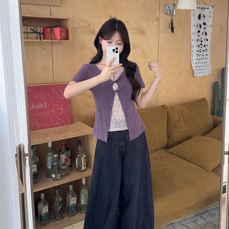 BY25094# 夏装新款胖mm大码女韩系撞色假两件拼接碎花小衫上衣 服裝批發女裝批發服飾貨源