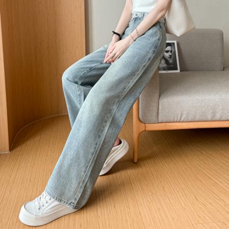 BY25100# 秋新款满天星牛仔裤女设计感宽松直筒阔腿显瘦裤子 服裝批發女裝批發服飾貨源