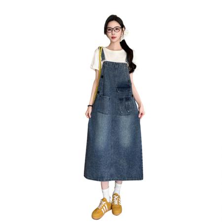BY25102# 春夏新款宽松休闲百搭牛仔背带裙中长款显瘦连衣裙女 服裝批發女裝批發服飾貨源