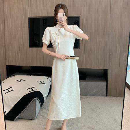 BY25111# 旗袍连衣裙女夏新款气质高级感独特温柔风复古新中式 服裝批發女裝批發服飾貨源