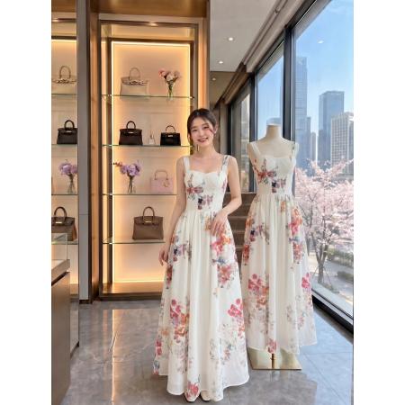 BY25125# LazyDidi折枝若若手工压褶鱼骨碎花裙中古立裁U领甜美吊带裙 服裝批發女裝批發服飾貨源