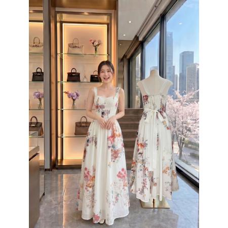 BY25125# LazyDidi折枝若若手工压褶鱼骨碎花裙中古立裁U领甜美吊带裙 服裝批發女裝批發服飾貨源