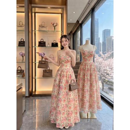 BY25127# 画报夫人茶歇复古法式优雅碎花蓬蓬裙吊带连衣裙 服裝批發女裝批發服飾貨源
