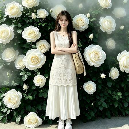 高级感法式复古重工镂空假两件百褶无袖背心连衣裙女气质长裙子夏 服裝批發女裝批發服飾貨源