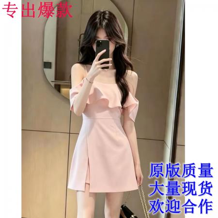夏季新款小众露肩设计感连衣裙女...