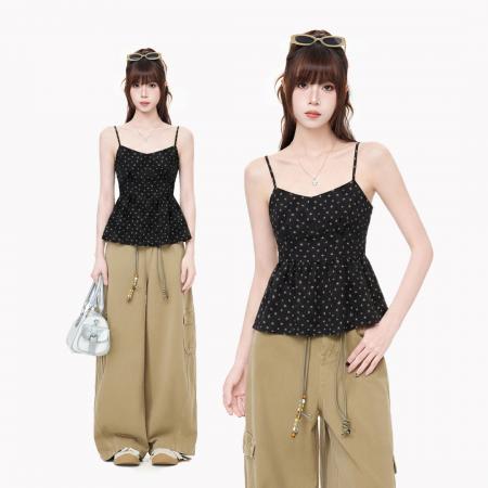 韩系辣妹碎花外穿吊带女夏季设计感气质显瘦无袖背心上衣 服裝批發女裝批發服飾貨源