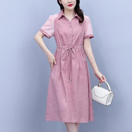 气质高级感衬衫领连衣裙女夏季新款时尚高端洋气短袖裙子 服裝批發女裝批發服飾貨源