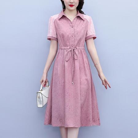 BY25198# 气质高级感衬衫领连衣裙女夏季新款时尚高端洋气短袖裙子 服裝批發女裝批發服飾貨源
