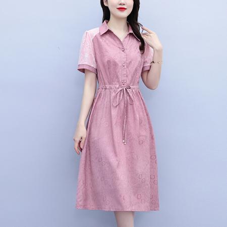 BY25198# 气质高级感衬衫领连衣裙女夏季新款时尚高端洋气短袖裙子 服裝批發女裝批發服飾貨源