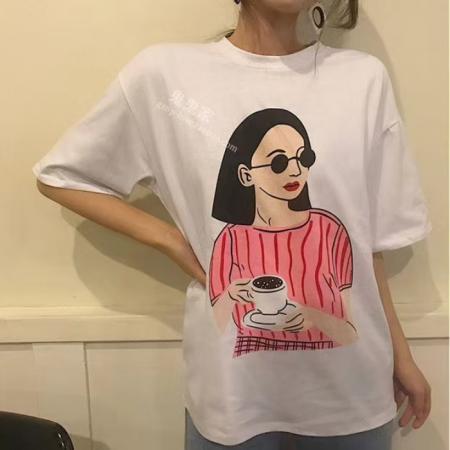 BY25246# 休闲百搭减龄印花短袖t恤女 服裝批發女裝批發服飾貨源