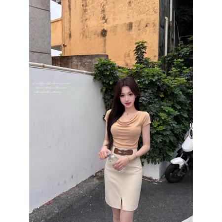 BY25248# 氧气感气质显瘦时尚小众修身网红设计感上衣半裙套装 服裝批發女裝批發服飾貨源