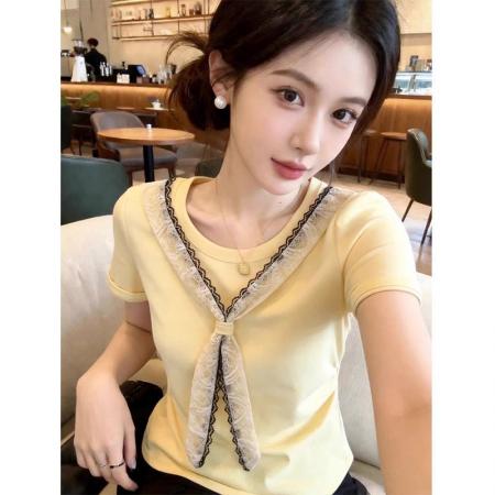 BY25256# 后包领大码胖mm蕾丝披肩T恤女  服裝批發女裝批發服飾貨源