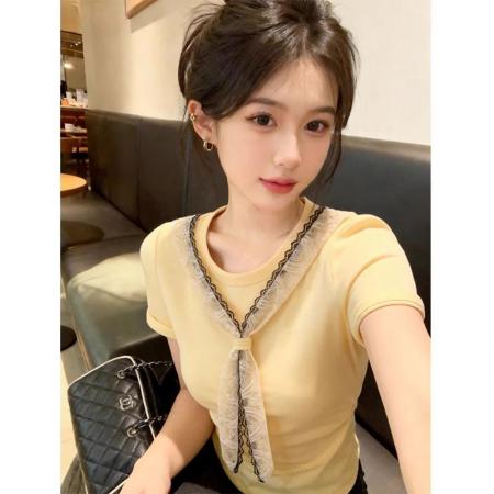 BY25256# 后包领大码胖mm蕾丝披肩T恤女  服裝批發女裝批發服飾貨源