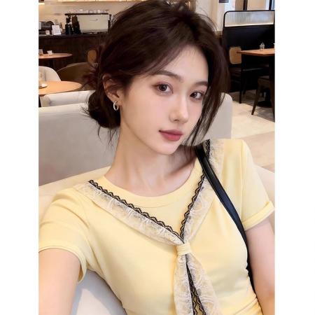 BY25256# 后包领大码胖mm蕾丝披肩T恤女  服裝批發女裝批發服飾貨源