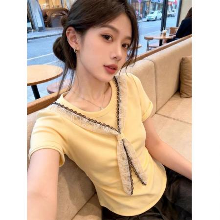 BY25256# 后包领大码胖mm蕾丝披肩T恤女  服裝批發女裝批發服飾貨源