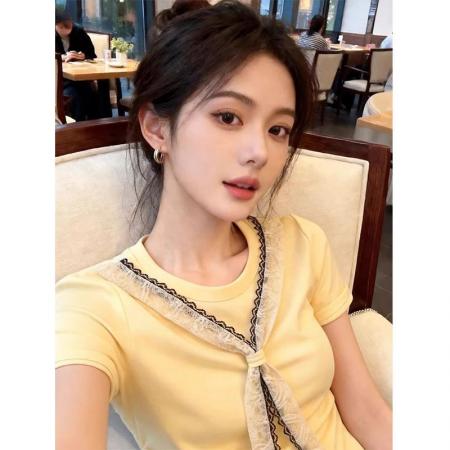 BY25256# 后包领大码胖mm蕾丝披肩T恤女  服裝批發女裝批發服飾貨源