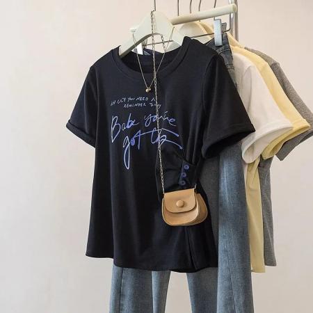 BY25257# 高质量后包领大码女装200斤胖mm字母印花T恤女  服裝批發女裝批發服飾貨源