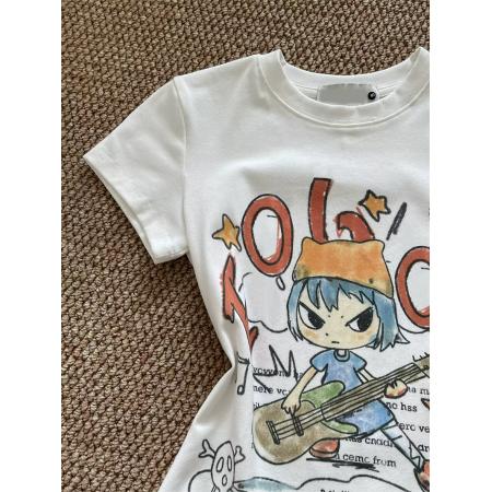 BY25273# 韩国新款纯棉-正肩短袖T恤女印花  服裝批發女裝批發服飾貨源