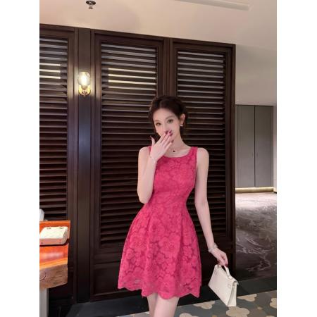 BY25299# 法式性感风无袖蕾丝提花连衣裙女夏气质镂空修身短裙  服裝批發女裝批發服飾貨源