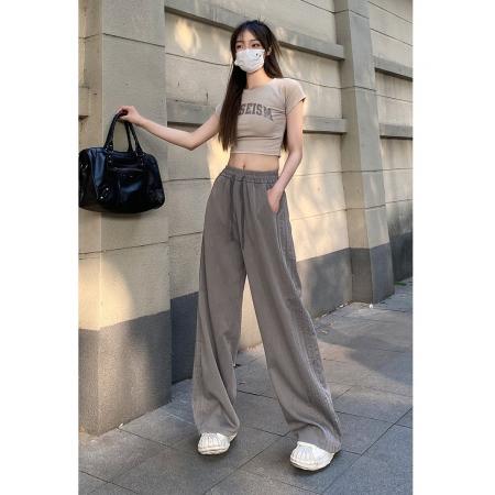 BY25315# 夏季新款美式高街复古侧边条纹休闲TR西料西裤阔腿长裤  服裝批發女裝批發服飾貨源
