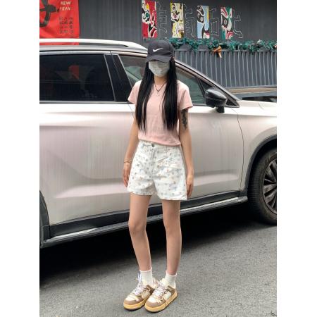 BY25317# 大码女装可爱kt猫刺绣短裤蝴蝶结碎花夏季百搭宽松牛仔热裤  服裝批發女裝批發服飾貨源