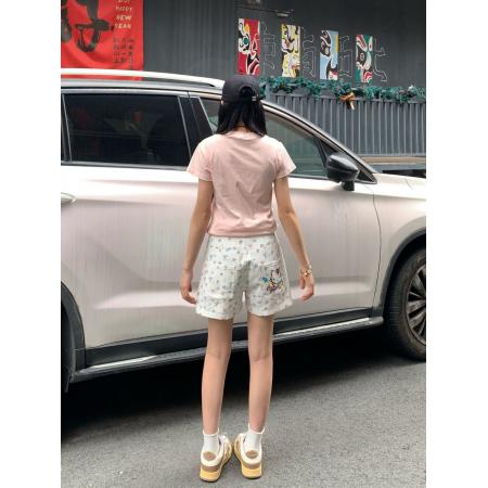 BY25317# 大码女装可爱kt猫刺绣短裤蝴蝶结碎花夏季百搭宽松牛仔热裤  服裝批發女裝批發服飾貨源