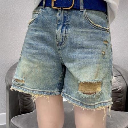 夏季新款破洞直筒宽松阔腿裤子大...