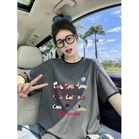 BY25369# 纯棉特大码300斤独特别致超好看漂亮刺绣短袖t恤女  服裝批發女裝批發服飾貨源