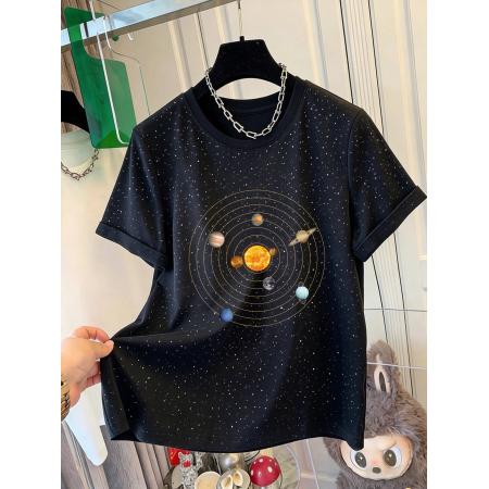 BY25371# 潮牌棉满天星爆款夏季特大码300斤短袖t恤女  服裝批發女裝批發服飾貨源