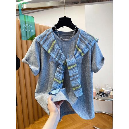 纯棉+披肩8个码数特大码女装足300斤披肩印花短袖T恤两件套  服裝批發女裝批發服飾貨源