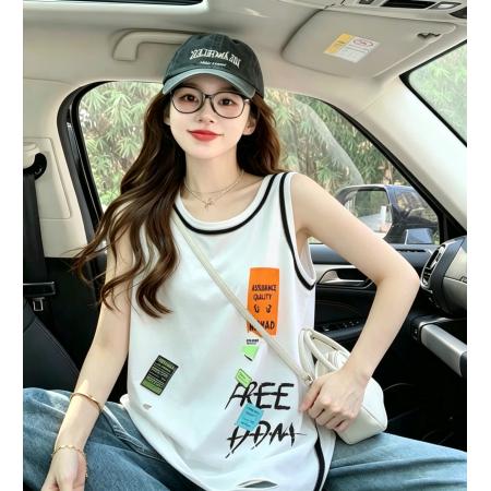 BY25376# 棉大码女装破洞无袖背心t恤女新款夏季上衣  服裝批發女裝批發服飾貨源