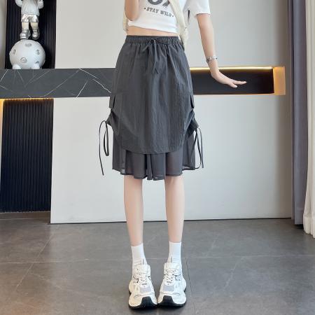 BY25380# 假两件抽绳工装半身裙女夏季新款薄款女装时尚A字裙潮  服裝批發女裝批發服飾貨源