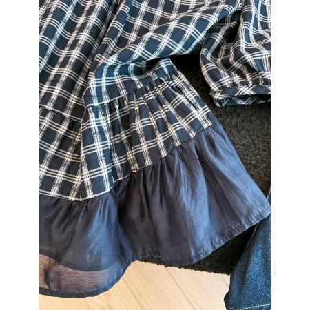 BY25403# 格子衬衫女短袖泡泡袖新款夏季宽松甜美减龄巨好看荷叶边上衣  服裝批發女裝批發服飾貨源