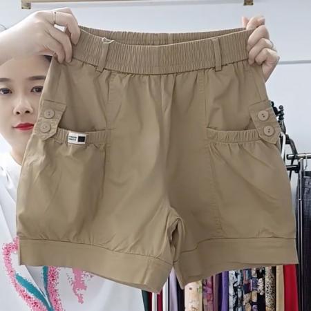胖mm大码水洗棉短裤女夏薄款高...