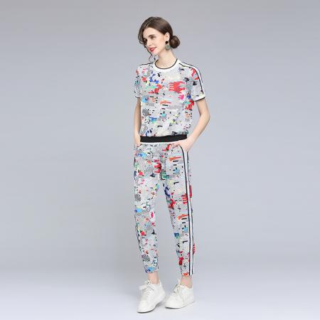 BY25425# -运动服套装女夏季新款时尚洋气减龄时髦休闲两件套  服裝批發女裝批發服飾貨源