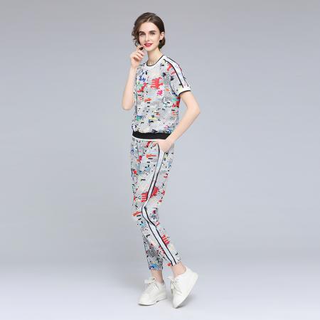 BY25425# -运动服套装女夏季新款时尚洋气减龄时髦休闲两件套  服裝批發女裝批發服飾貨源