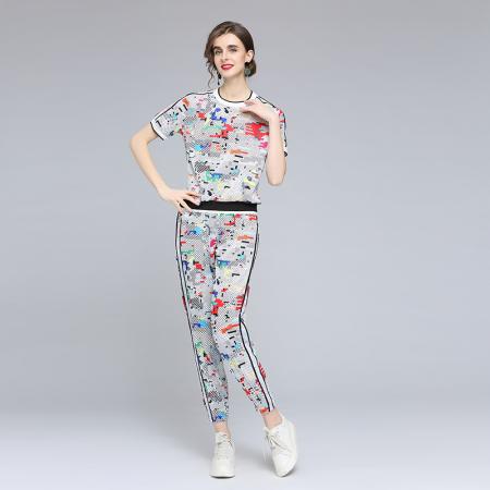 BY25425# -运动服套装女夏季新款时尚洋气减龄时髦休闲两件套  服裝批發女裝批發服飾貨源