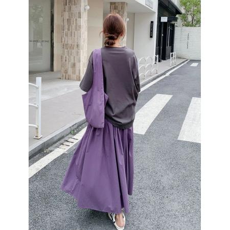 BY25455# 宽松休闲紫色套装半身裙印花短袖T恤两件套  服裝批發女裝批發服飾貨源