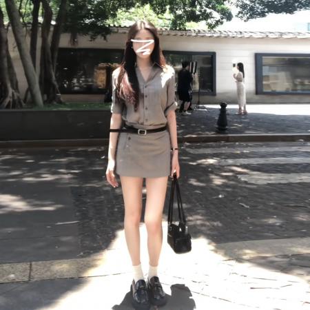FA56925# 高知得体穿搭连衣裙子夏季新款高级感灰色衬衫套装气质短裙