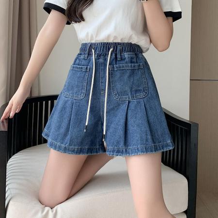 BY25531# 夏牛仔短裤高腰宽松荷叶边女裙裤显瘦百搭大码女装80-200斤 服裝批發女裝批發服飾貨源